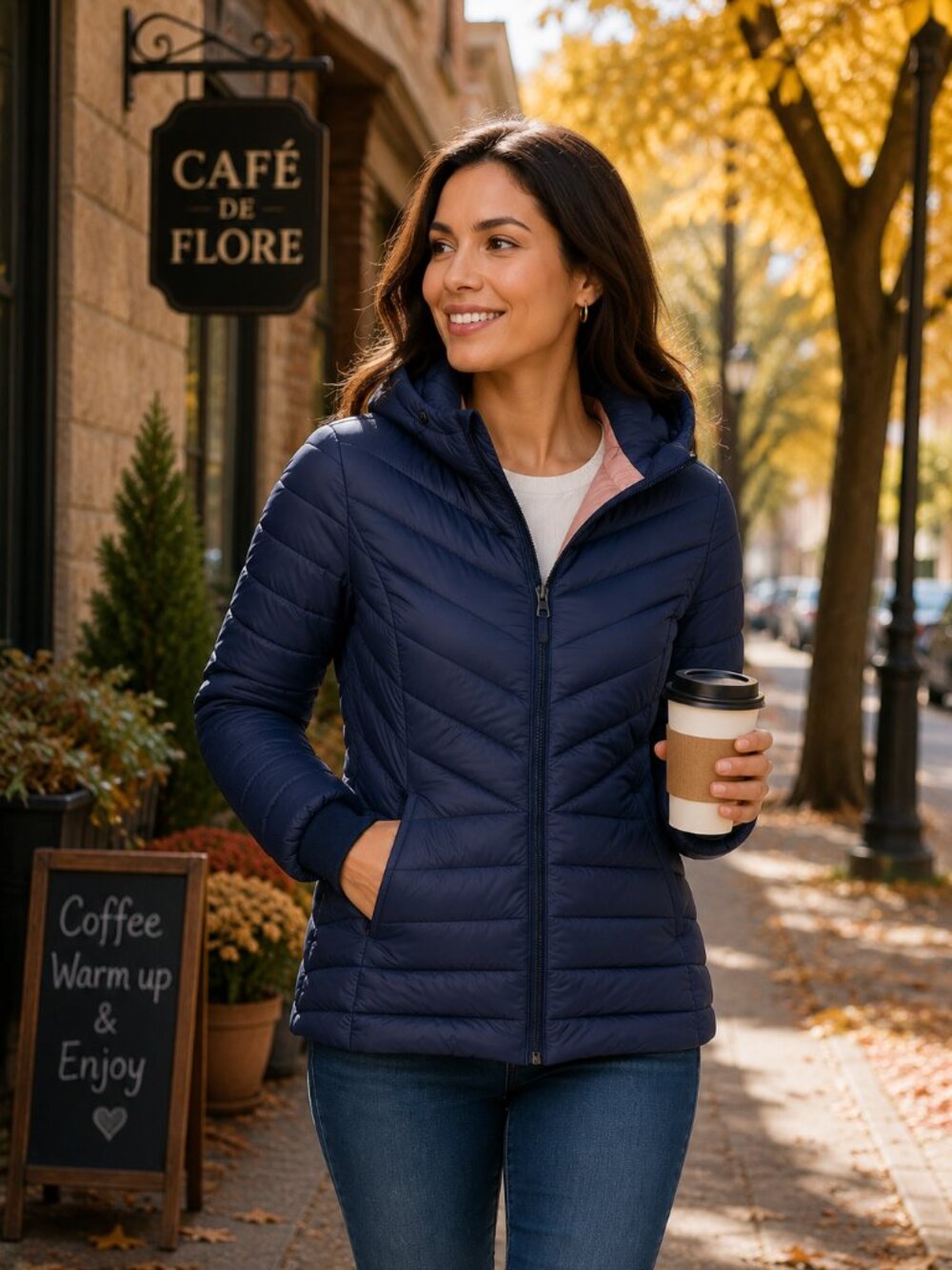 NWT Buffalo David Bitton Taline Lightweight Hooded Puffer Jacket Navy Small